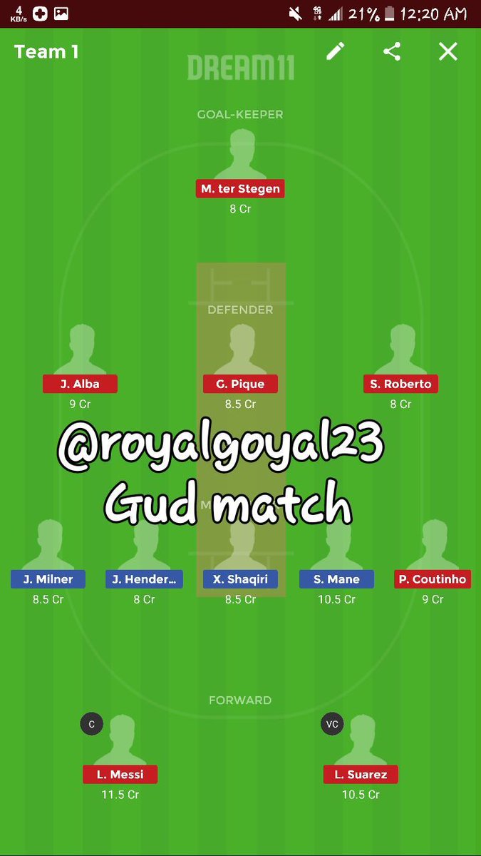 Royalgoyal23's tweet photo. #LIVvsBAR
#BARvsLIV
#ROYALGOYAL
Final team coming join telegram channel final team post👇
https://t.co/csDZ2rrPaQ
🖕🖕🖕🖕
Check full team in telegram...
#Dream11Team #Dream11tips #Dream11 #IPLT20 #IPL19 @Dream11 @Royalgoyal23 @FCBarcelona @LFC https://t.co/BSnpC9PqdO