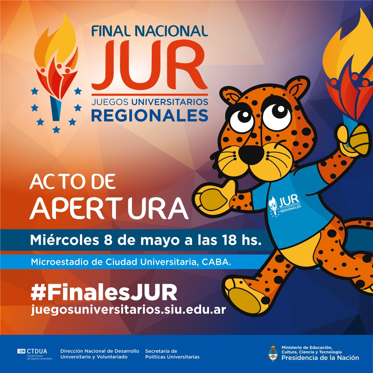 torneojuar's tweet photo. 🙌Falta un día para el arribo de las delegaciones y el comienzo de una nueva edición de la Final Nacional de los Juegos Universitarios Regionales🏆  
📢Sumate a la fiesta del deporte universitario📖y acompañá el acto de apertura con el hashtag #FinalesJUR🙌
¡Te esperamos! https://t.co/zLA820ZQbo