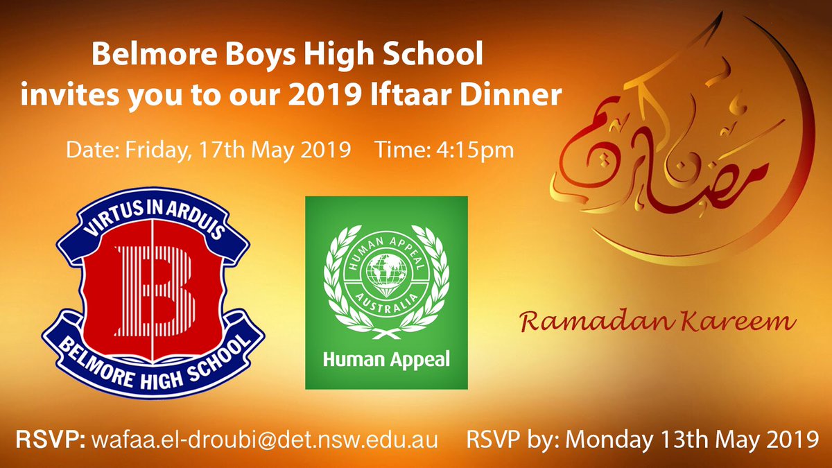 RamadanHal's tweet photo. Join us for a night of of good food, great company and a warm sense of family and community @BelmoreBoysHS. ♥️💙 https://t.co/hKKuCYY1u6
