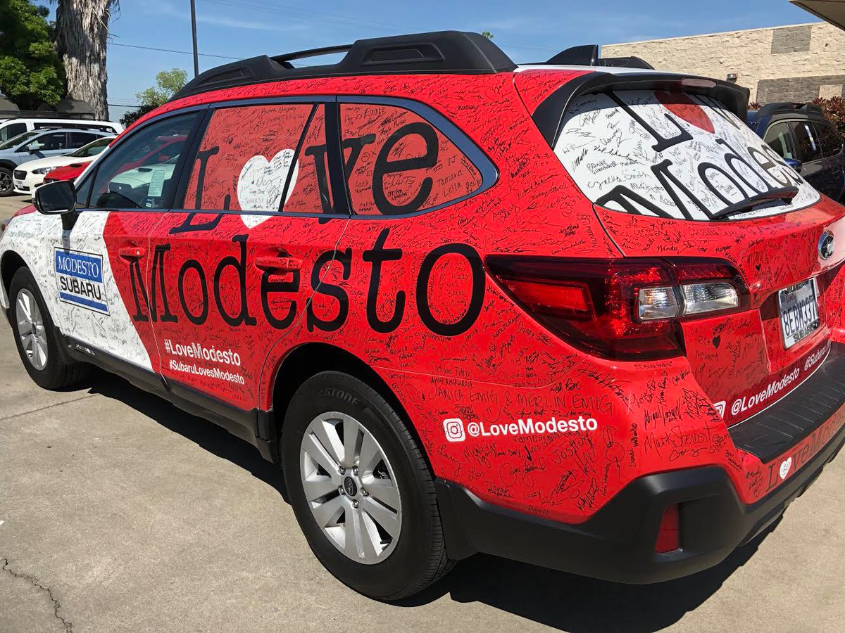 LoveModesto's tweet photo. Thank you, Modesto! 
3,212 of you signed this year's Modesto Subaru​ Love Modesto car! Thank you Modesto Subaru for donating $3,212 ($1 for each signature) to Love Modesto and for the difference we are making together in our community! #LoveMo #SubaruLovesModesto https://t.co/kAyK7cFKax