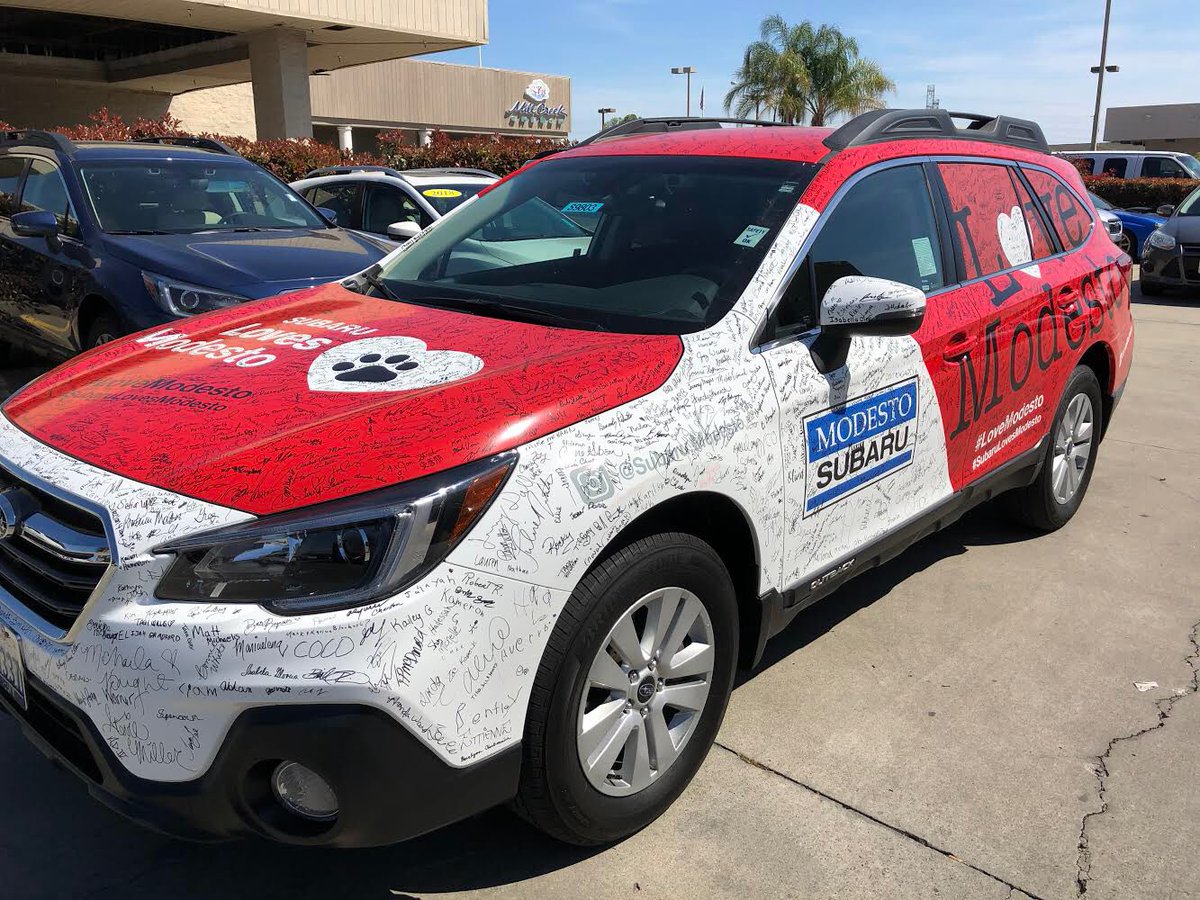 LoveModesto's tweet photo. Thank you, Modesto! 
3,212 of you signed this year's Modesto Subaru​ Love Modesto car! Thank you Modesto Subaru for donating $3,212 ($1 for each signature) to Love Modesto and for the difference we are making together in our community! #LoveMo #SubaruLovesModesto https://t.co/kAyK7cFKax