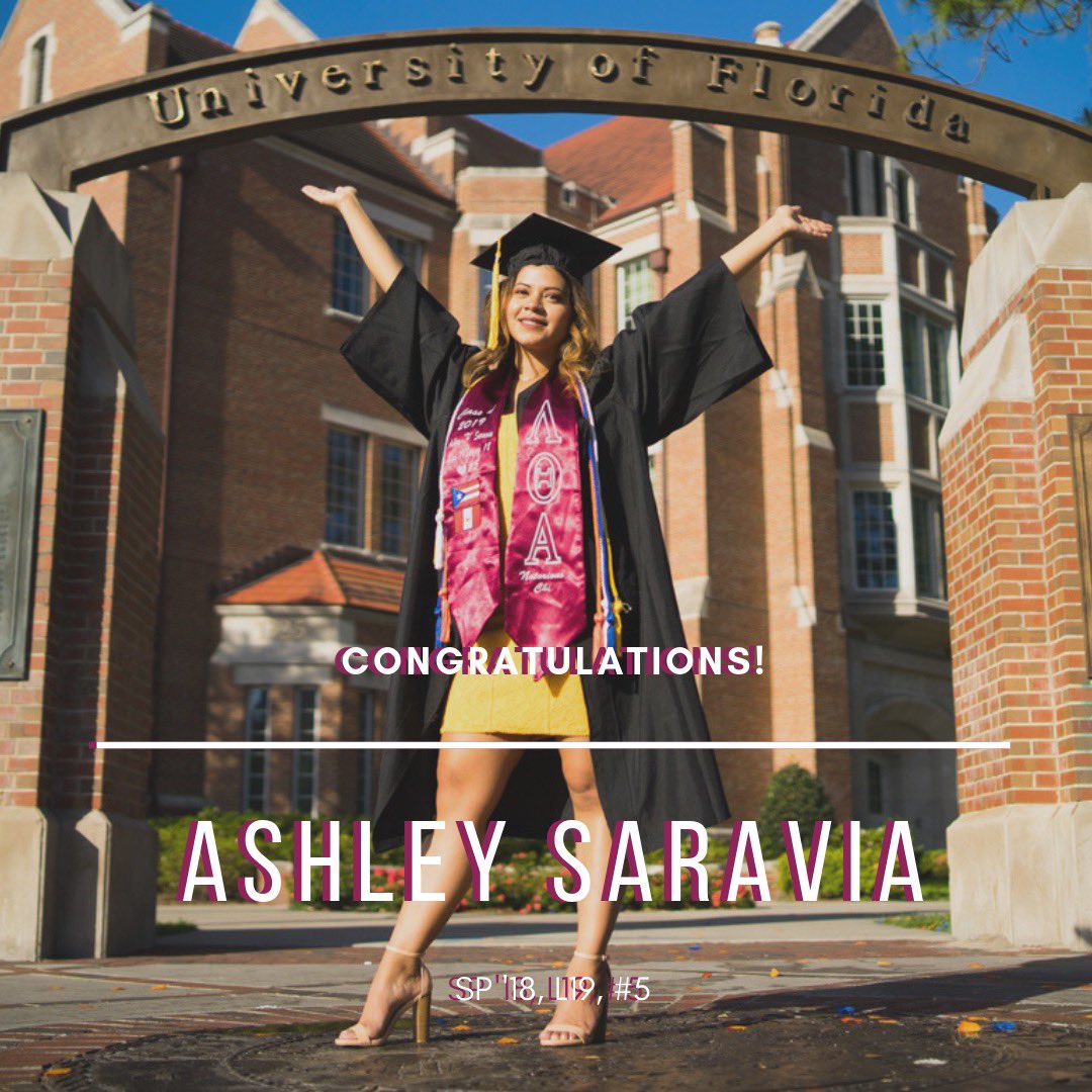 Congratulations to our sister Ashley Saravia (SP18, #5) on earning her Bachelors of Arts in Psychology!🎓🎉 With her hard work and dedication, we know she will achieving big milestones. Your future is so bright. We love you hermana!  ❤️🐊🎓🌙🌴🎊