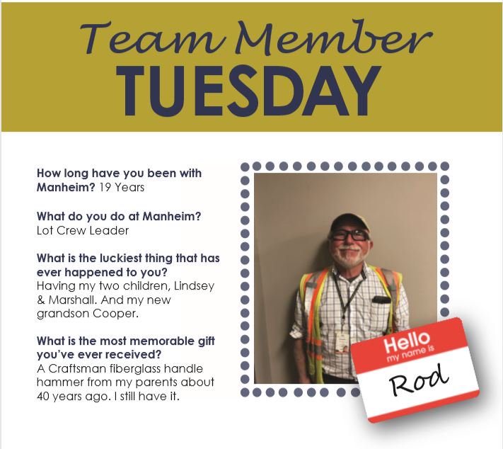 ManheimOmaha's tweet photo. Rod is another long serving lot crew member who keeps things running like a clock here at Manheim Omaha! #manheimomaha #teammembertuesday https://t.co/bHAT3WjdOb