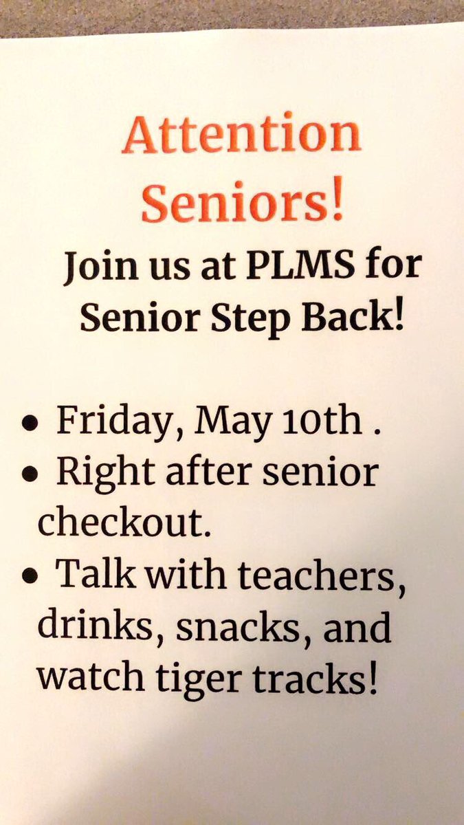 SENIORS!! Come to senior step back on Friday right after checkout!