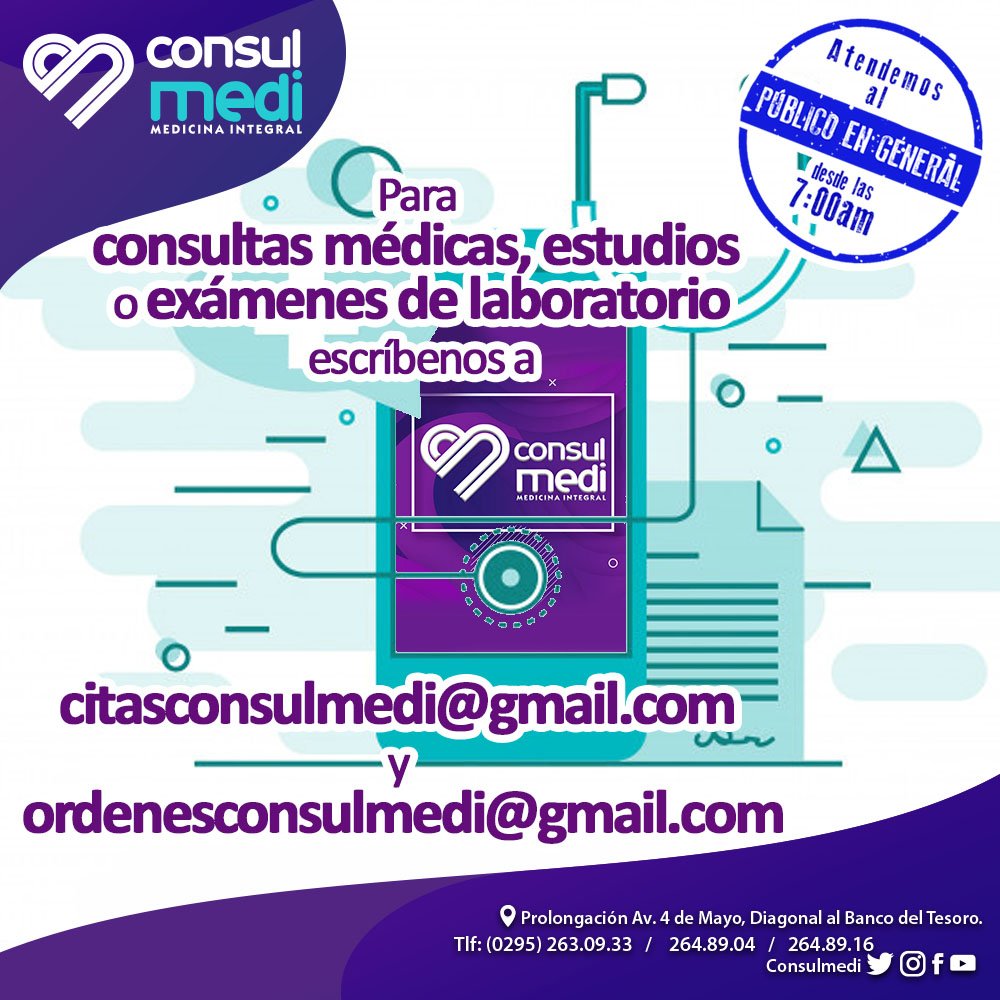 ConsulMedi's tweet photo. Utiliza nuestro canales electrónicos y pauta cómodamente tus #ConsultasMédicas, Estudios de imagen o exámenes de laboratorio
#Laboratorio
#RayosX
#Ecografías
#AtenciónPrimaria
#AlCuidadoDeTuSalud
#Consulmedi
#IslaDeMargarita https://t.co/qKJmC3RKdZ