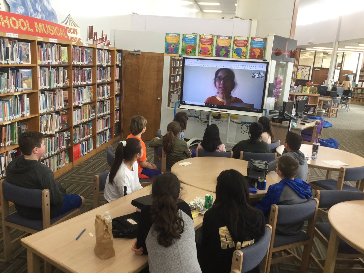 Our library book club Q & A with the author, thank you @padmatv #captiveaudience #GlobalReadAloud19 #ReadingIsFundamental #LibraryLearning #InspiredLearning @HBMATTLIN1 @marytomeara @CTellonePOB @BWileyPOB #TheBridgeHome