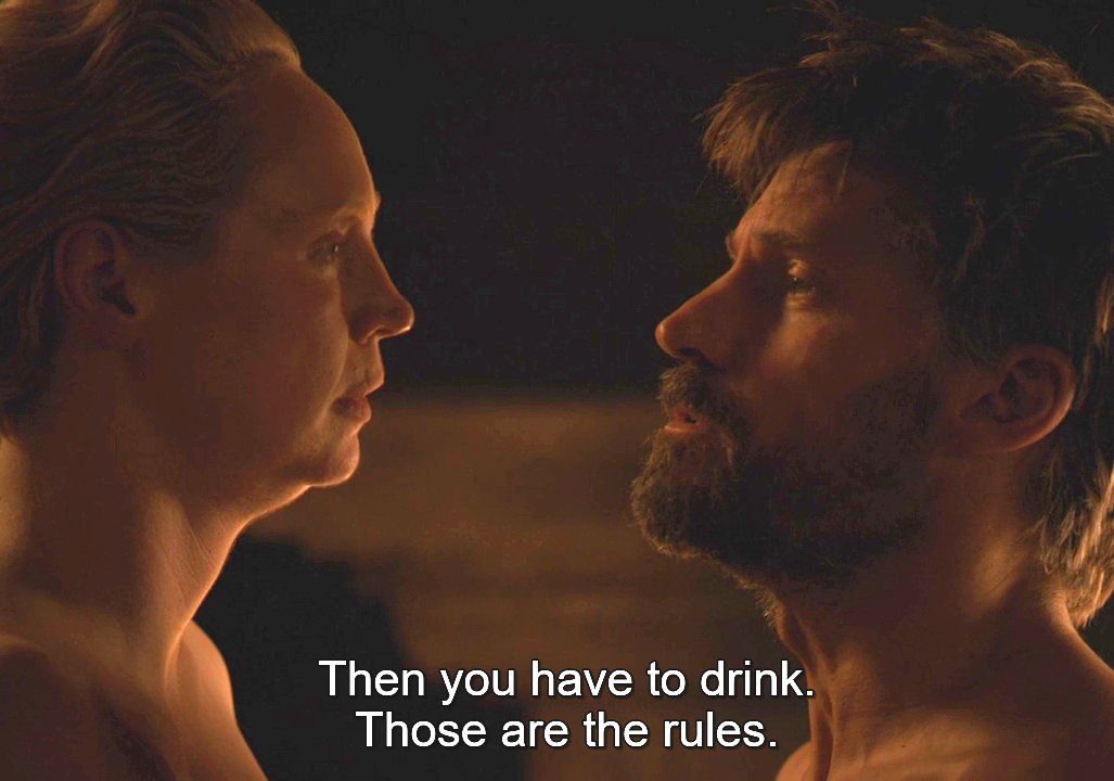 JAIME & BRIENNE Happy moments in episode 8x04A THREAD.PART 16.J: "I've never slept with a knight before." B: "I've never slept with anyone before." J: "Then you have to drink. Those are the rules." B: "I told you-"  #GameOfThrones #JaimeLannister #BrienneOfTarth