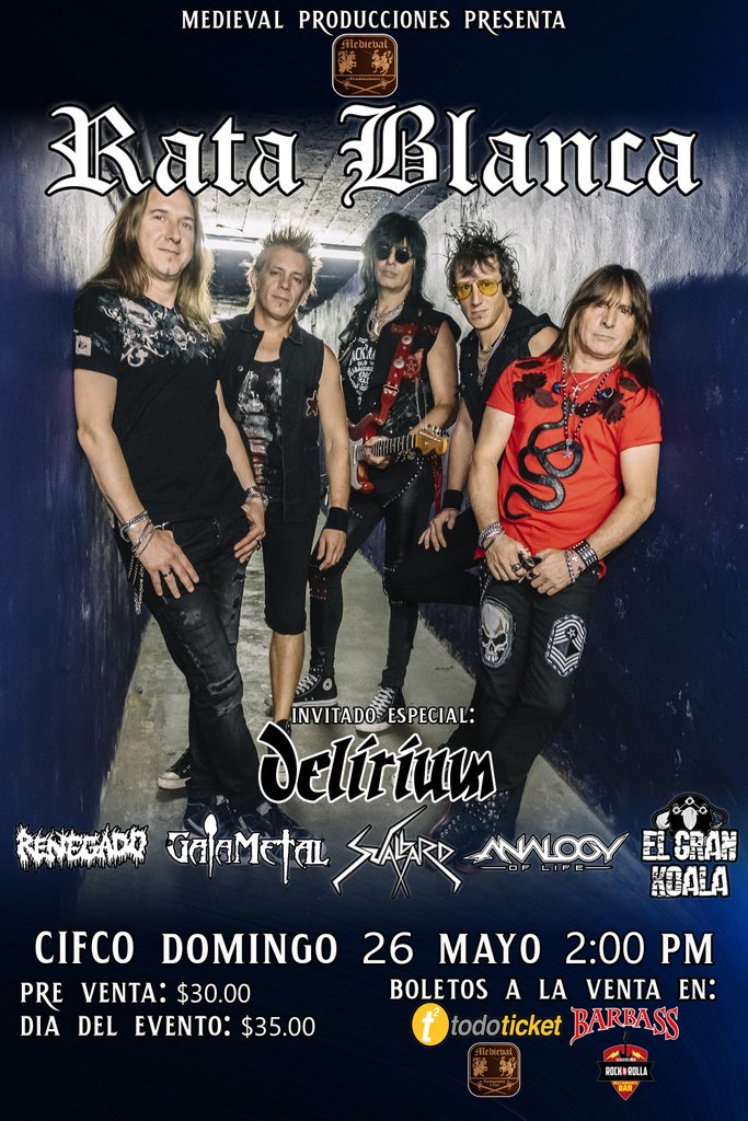 Medievalsv's tweet photo. Rata Blanca en El Salvador domingo 26 de mayo 2:00 pm CIFCO... https://t.co/lixyTvU6xA