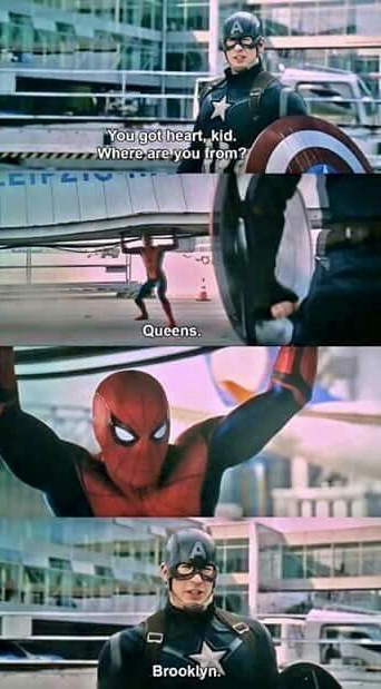 theCaptainAFan's tweet photo. I love how Cap calls Spidey "Queens." https://t.co/Of9oEHKc27