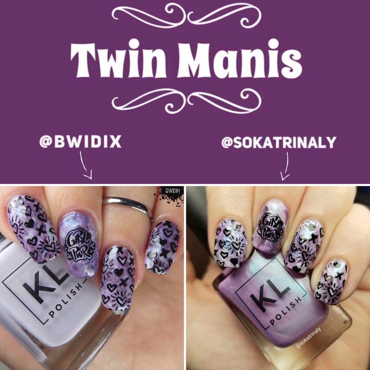 💜 Me and @katcpiotrowski did a twin mani for Instagram using some of our favorites from <a href="/KLPolish/">KL Polish</a>! We met because of our obsession with <a href="/KathleenLights1/">Kathleen Lights</a> and KL Polish and now we are best friends! We are both so excited for <a href="/LightsLacquer/">Lights Lacquer</a>! 💜