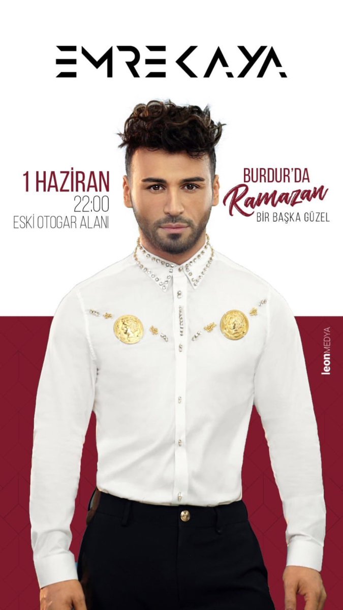 1 Haziran Burdur ‘da Emre Kaya Rüzgarı!
• Burdur ( Eski Otogar Alanı) •saat: 22:00 #ramazanbirliktegüzel  #ramazanayı #ramazanetkinlikleri #burdur  #burdurmerkez  @emrekaya @gizemiz