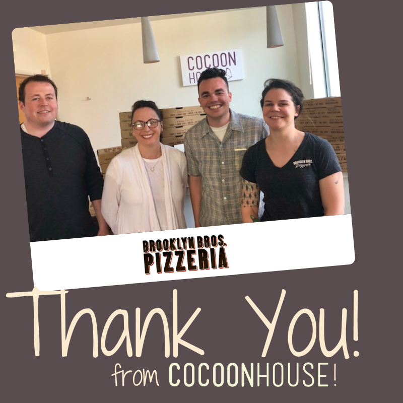 Cocoon_House's tweet photo. A big THANK YOU to @BrooklynBrosPizzeria for the generous donation of 30 pizza's for the Cocoon House youth today! And a special shout out to Ryan Crowther for helping to make this happen!  You are the best 😃 https://t.co/t7CtJgxvG8