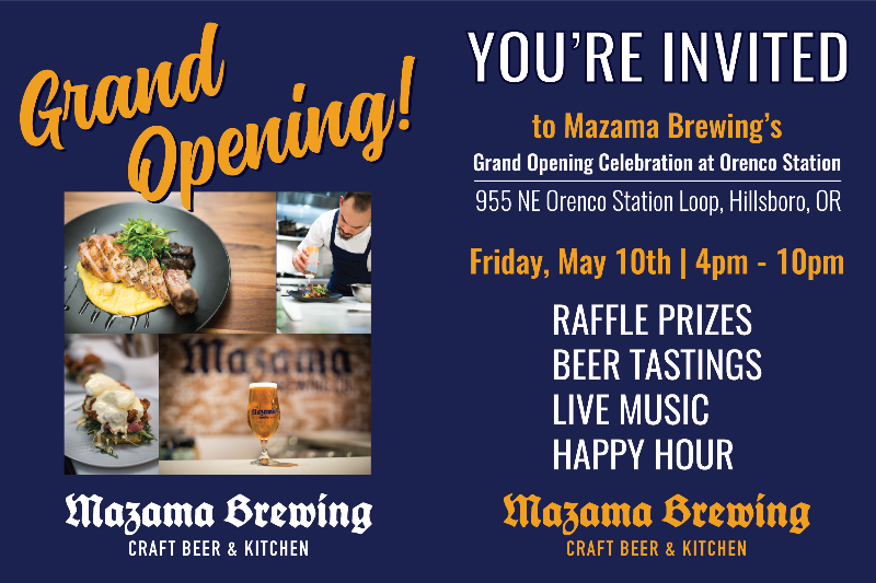 Grand Opening! Mazama Brewing Craft Beer + Kitchen Orenco Station - Friday 5/10/2019 🍻 - mailchi.mp/61d5a2734109/g…