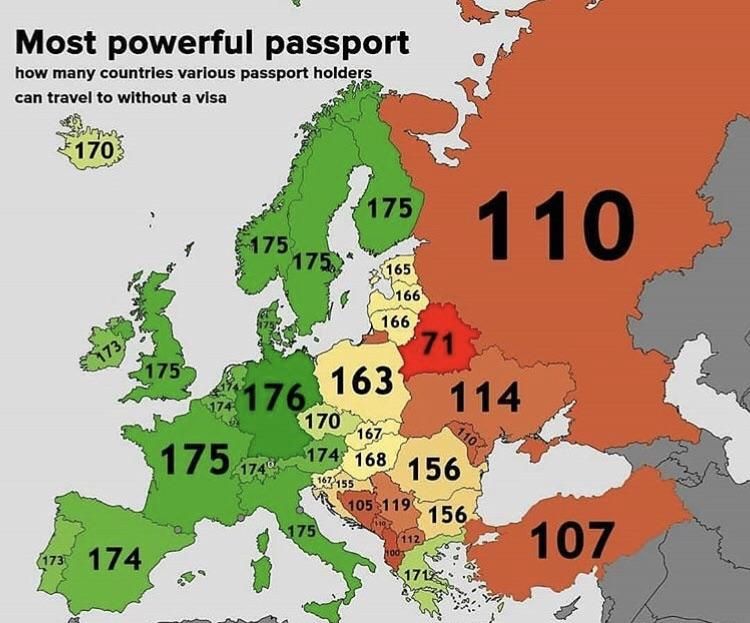 Most powerful European passports. This map shows to how many countries passport holders can travel without a visa. Source: buff.ly/2H1OEID