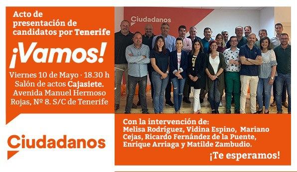 CsScTfe's tweet photo. 🗓️Este viernes 10 tendrá lugar el Acto de Presentación de candidatos por Tenerife🏴󠁧󠁢󠁳󠁣󠁴󠁿 en el Salón de Actos CajaSiete a partir de las 18:30 horas donde
intervendrán @MelisaRguezCs, @Vidinae, @mgcejascs, @RicardoFPA, @earriagacs y @MatildeZambudio 
¡Te esperamos!🍊 https://t.co/CK1q7RTFly