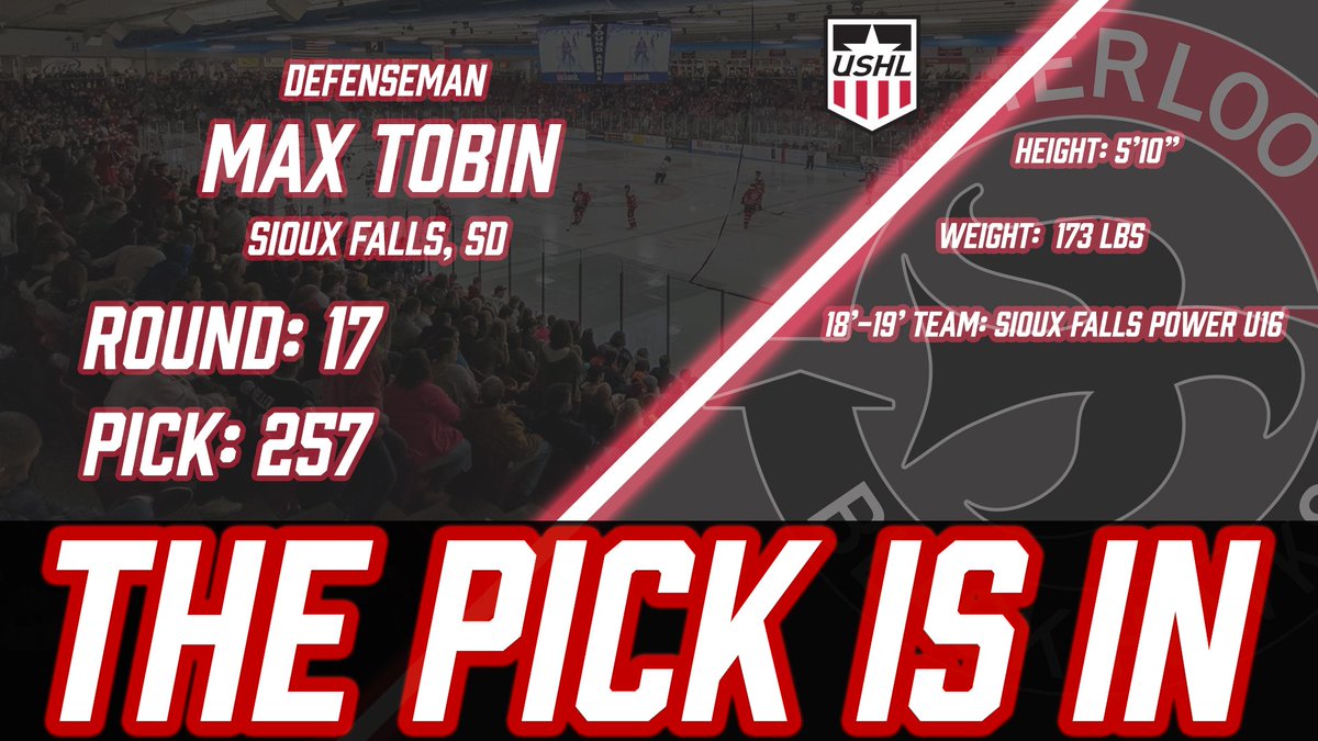 🚨 Round 17 | Pick 257 🚨 
Phase✌️#USHLDraft 🏒 
Black Hawks Select: Defenseman Max Tobin (<a href="/maxtobin02/">Max Tobin</a>)
Sioux Falls, SD 🇺🇸
Welcome to #PartyTown 🥅🥳