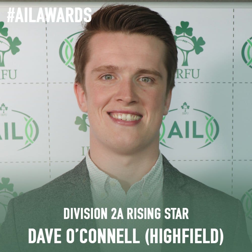 HighfieldRFC's tweet image. Delighted for Dave O'Connell on winning the Division 2A Player of the Year at the #AILAwards tonight in the AVIVA. Our thanks to all in @IrishRugby for organising &amp;amp; congrats to all the winners on the night!