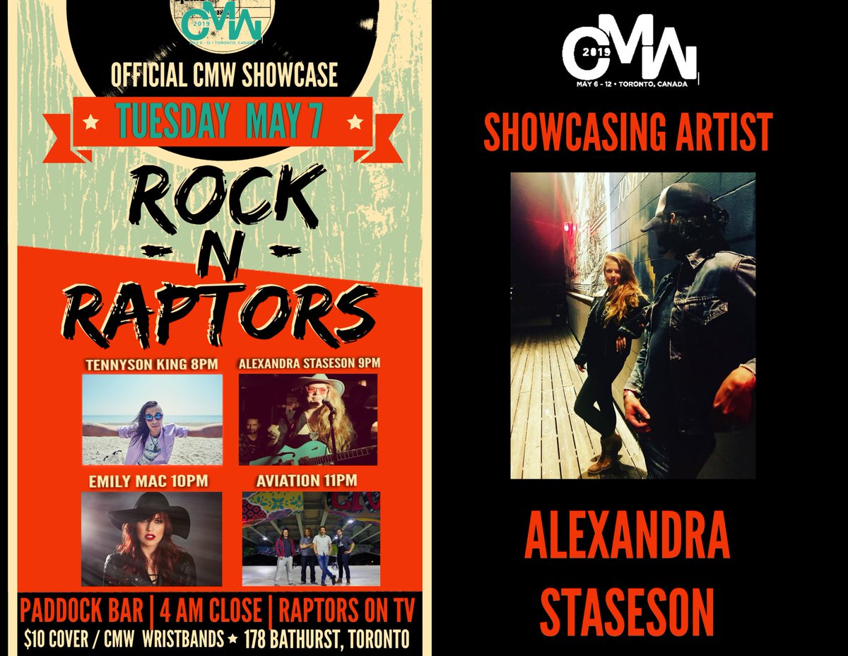 TONIGHT! Excited to be showcasing at @CMW_Week here in #Toronto! My band goes on at PADDOCK TAVERN, 9pm! And all night with the talented artists @tennysonking @emilymacmusic @aviationband! 💕#cmw #cmw2019 #canadianmusicweek #rockandroll #babeseger #bccreates