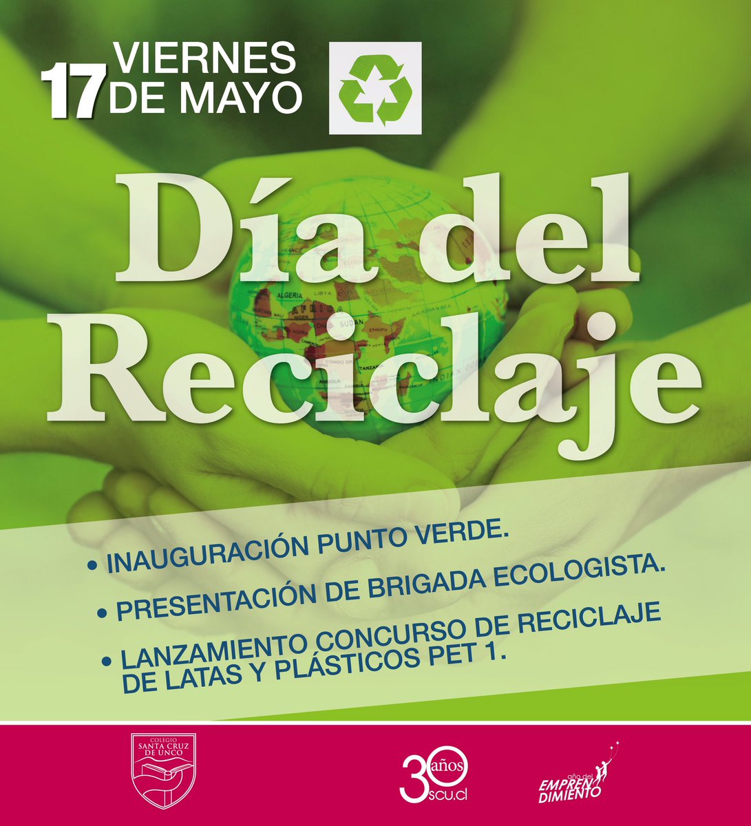 santacruzdeunco's tweet photo. En el #DíaReciclaje el #Unco2019 inaugura #PuntoVerde, reinicia actividades Brigada Ecologista y lanza Concurso de Reciclaje @uncociencias @uncoglobalizado @Dpto_Lngje_Unco @Mineduc @min_ciencia @UNCANOS @DeptoDICE @SubDirecAcaSCU #Medioambiente https://t.co/CGQujOQiQV