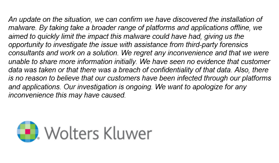 Wolters_Kluwer's tweet photo. For the latest details on network and service interruptions, please visit our website https://t.co/pocaUiCsjq. https://t.co/FcHc31gbvu