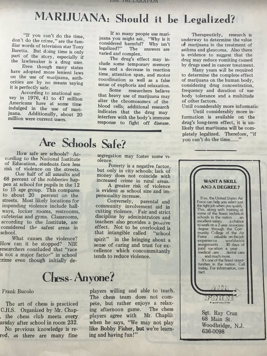 ColoniaHigh's tweet image. Here’s the March issue of The Declaration from 1979. 40 years later and we are writing about some of the same topics. Some things never change. #TheDeclaration @ZegaRobert @MyCentralJersey @WdbgSchools @jeadigitalmedia @jeapresident @GSSPA @NSPA @schoolnewspaper