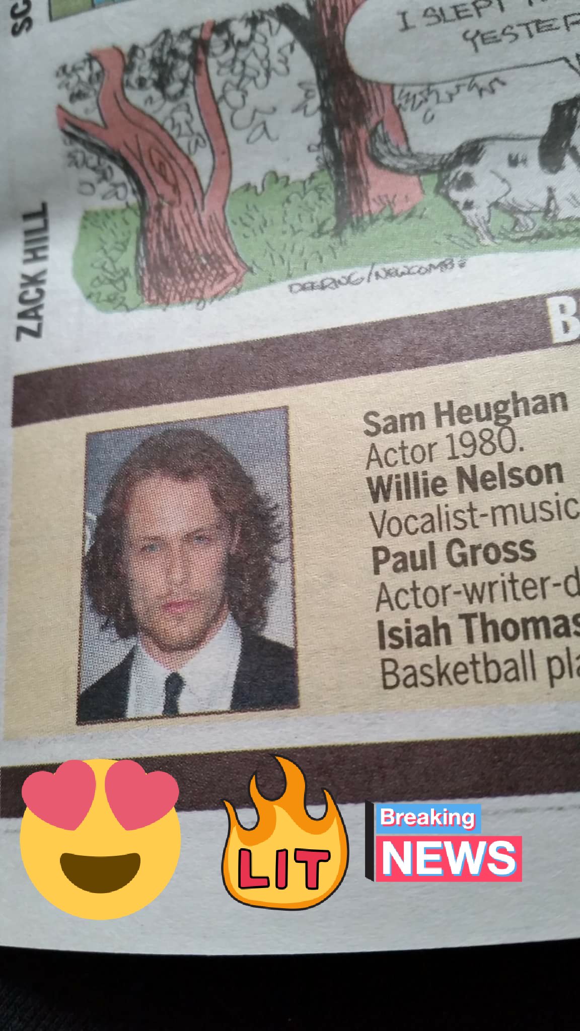 Look who\s birthday is in the Toronto newspaper today!!happy birthday Sam Heughan 