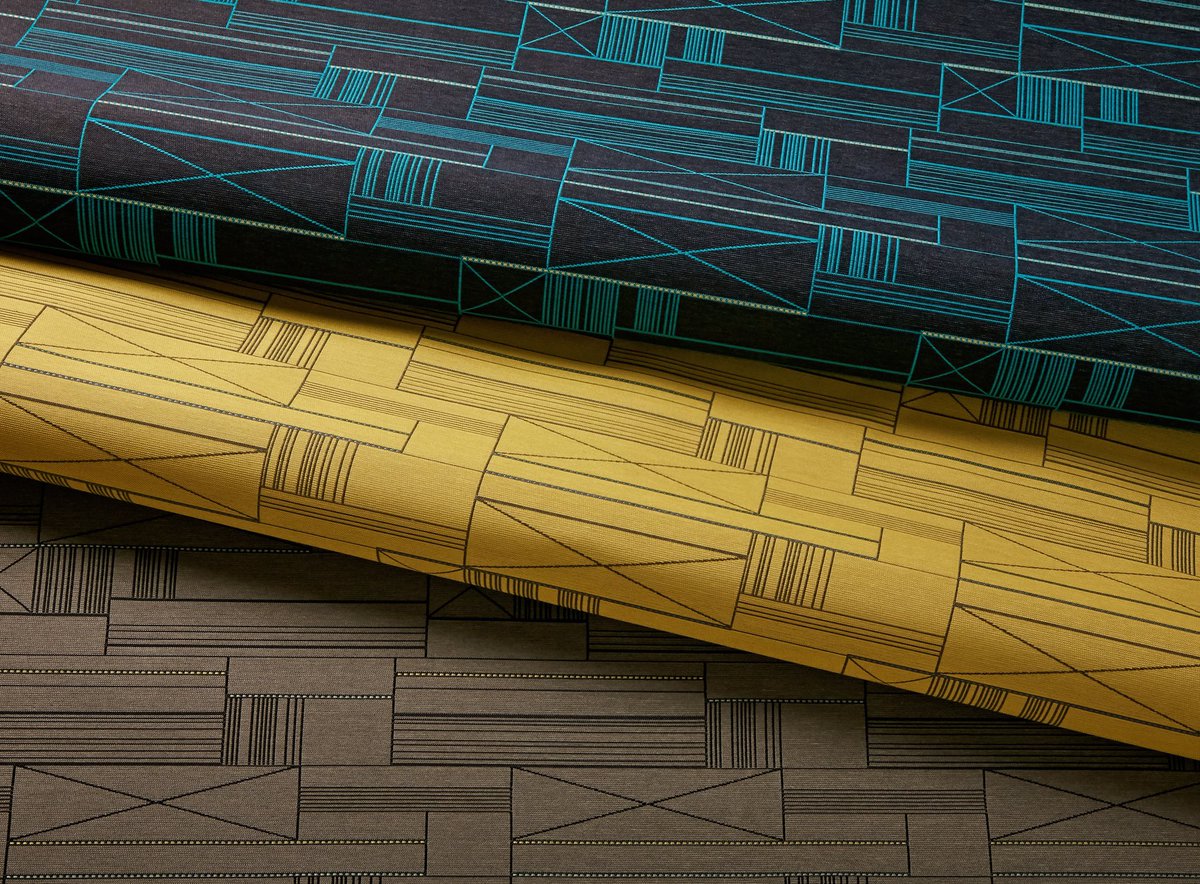 Eykon's tweet photo. Pathway, by Source One Upholstery, is a large-scale, multicolor geometric inspired by organic architecture. View and request samples from Eykon. https://t.co/bVIxohg0QU