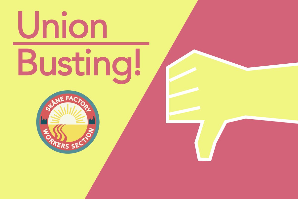 FactorySkane's tweet photo. It's been a month since we won the right to secure employment contracts. Not only we still didn't get to sign them, our boss have been trying to turn our co-workers against us and threaten us and others with closing the company if more join the union. STOP UNION BUSTING! https://t.co/A3l5oCZH6p
