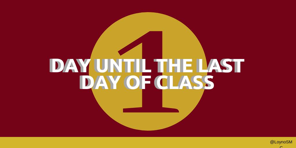 LoynoSCD's tweet photo. Tomorrow is the last day of class! You guys know how to celebrate on a Wednesday! #StudyForFinals *wink* We did it! Good job Loyola! #OneMoreDay #Loyola #LoynoSMC https://t.co/7LK9PY5INQ