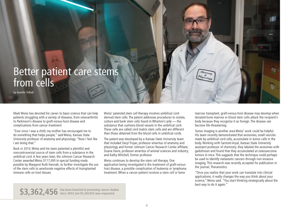 Stem cell expert Dr Mark Weiss, anatomy &amp; physiology, is studying the use of stem cells for treating graft-versus-host disease, a possible complication of treating leukemia &amp; lymphoma with stem cell or bone marrow transplant. Read this story &amp; more: issuu.com/kstatecancerre…