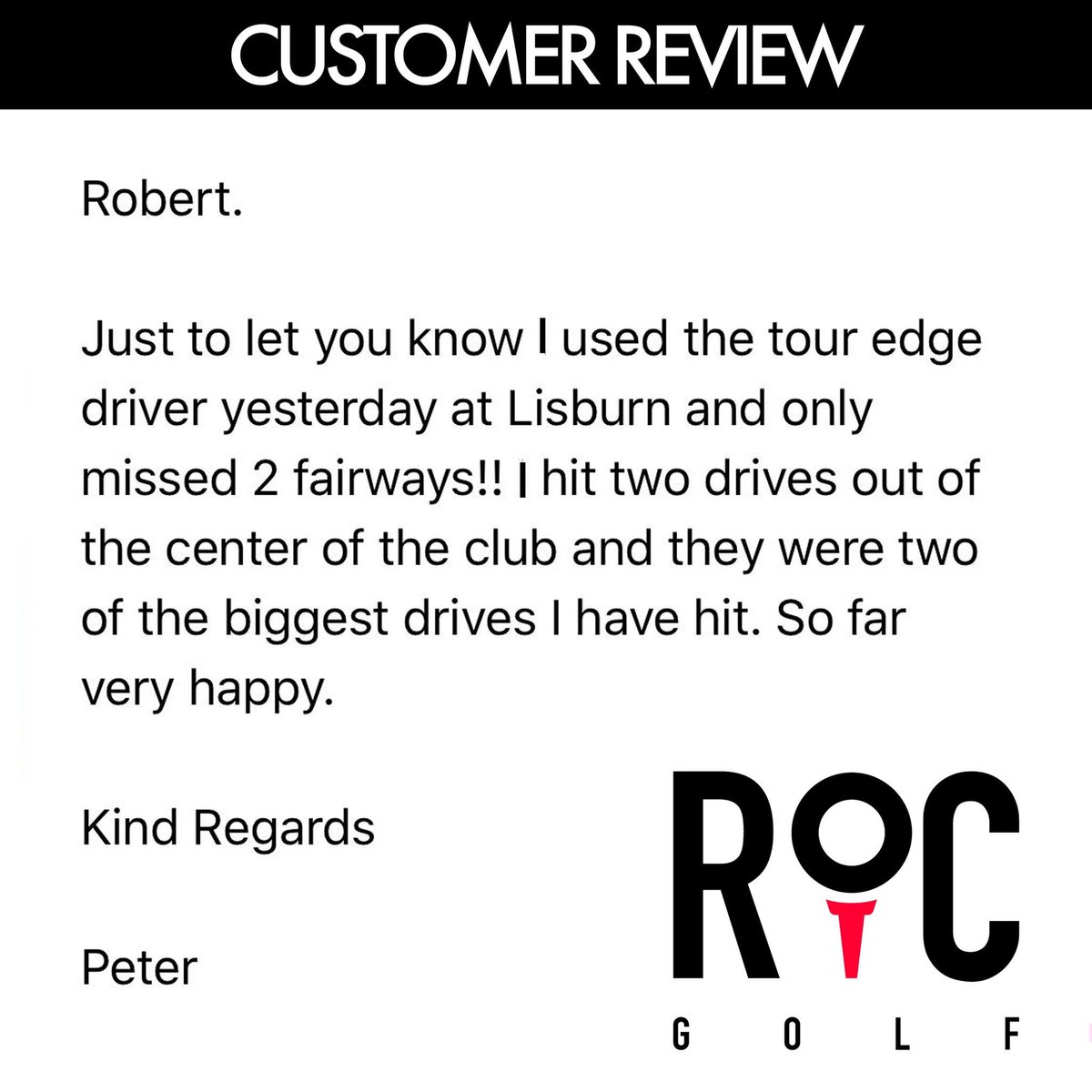 rocgolfni's tweet image. We are delighted to share our latest #CustomerReview on a @TourEdgeGolf Driver purchased from us. 
Call in and check our our range and have a chat to Robert or visit our website: 
rocgolf.co.uk/collections/to… #ROCGolf #CustomGolfFitting #CustomFit #TourEdgeGolf #DownRoyal #Lisburn