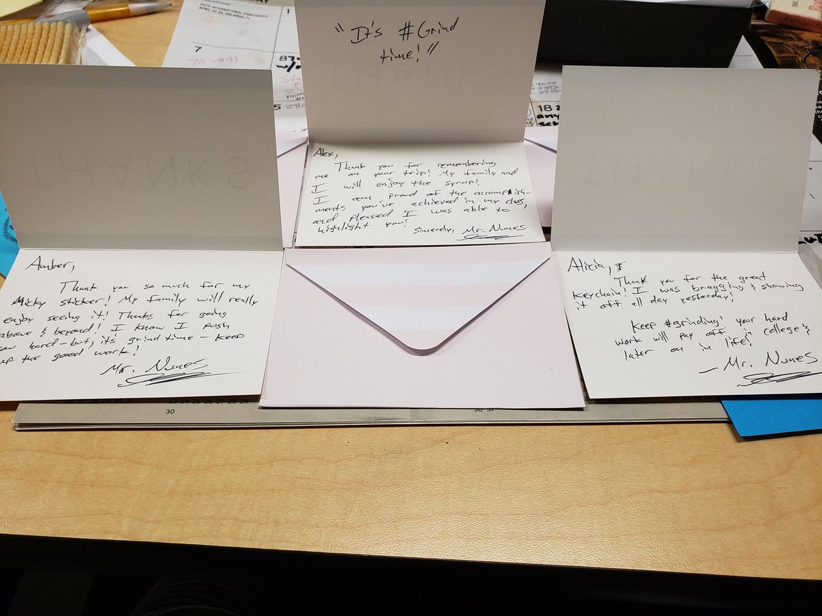 MrNunesteach's tweet photo. #notesofappreciation for my students today! 

Thanked them for their gifts and tried to #inspire and #motivate them!

It's #grind time! 

#studentvoice #TuesdayMotivation #TuesdayThoughts #TuesdayMorning https://t.co/9kv80oQwRN