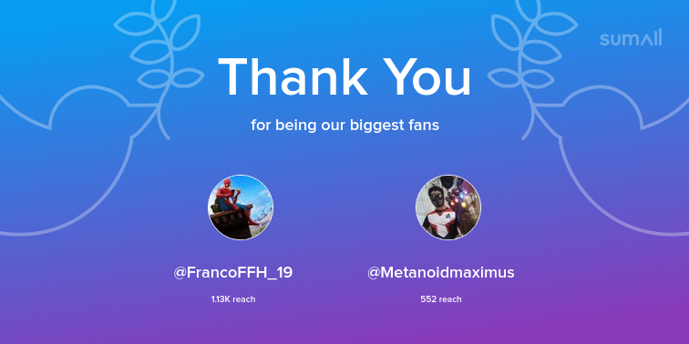 Fernand51247392's tweet photo. Our biggest fans this week: @FrancoFFH_19, @Metanoidmaximus. Thank you! via https://t.co/lIx7zq251i https://t.co/yQpXrLgTlo