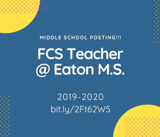 Middle school position at Eaton Middle School! Bit.ly/2Ft62W5