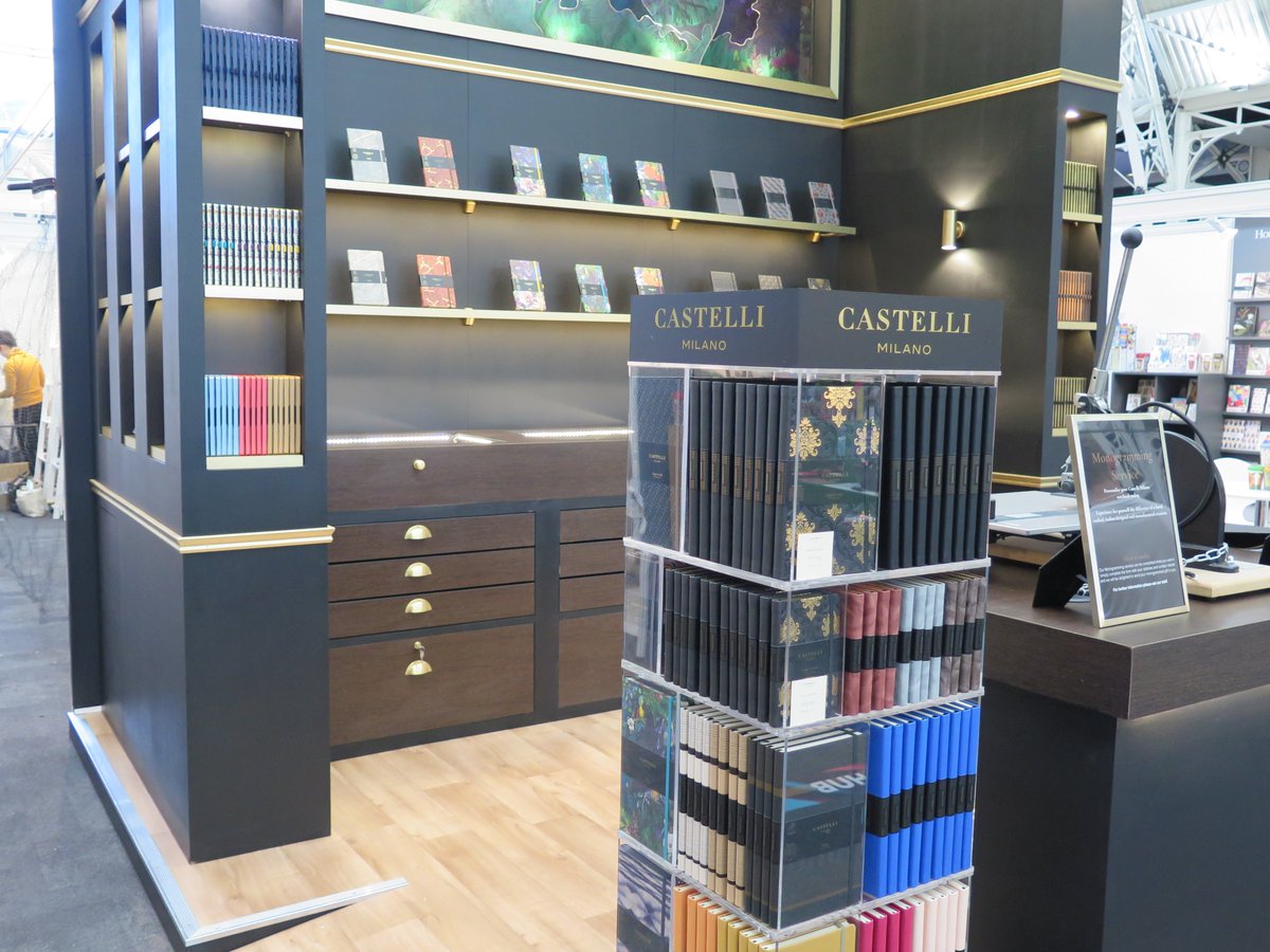Standing tall & proud! Castelli centre stage @StationeryBytes 2019! Stand M616 @TheBDC @DesignInterlink #diaries #notebook #exhibtions #internationaldesign #london #booth #custombuildstands #black #gold