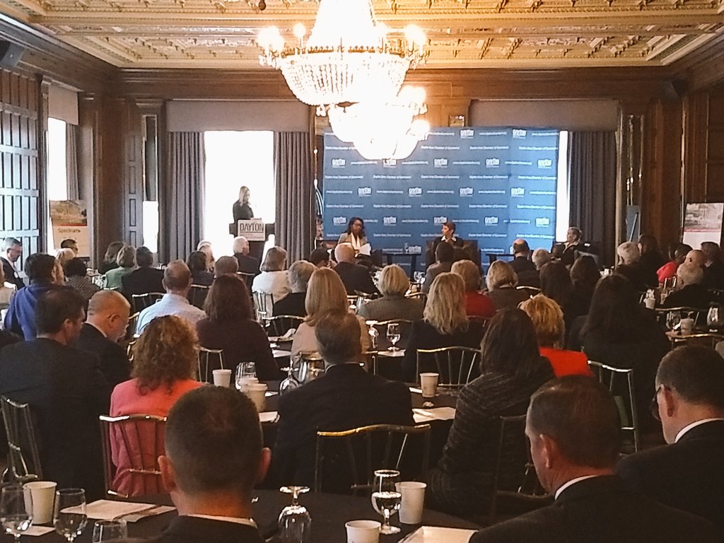 OHHouseDems's tweet photo. Leader @EmiliaSykesOH speaking this morning with @DaytonChamber about women in leadership and the new faces of leadership in Ohio government. #OhioWomenLead https://t.co/c6rkJcmq7r