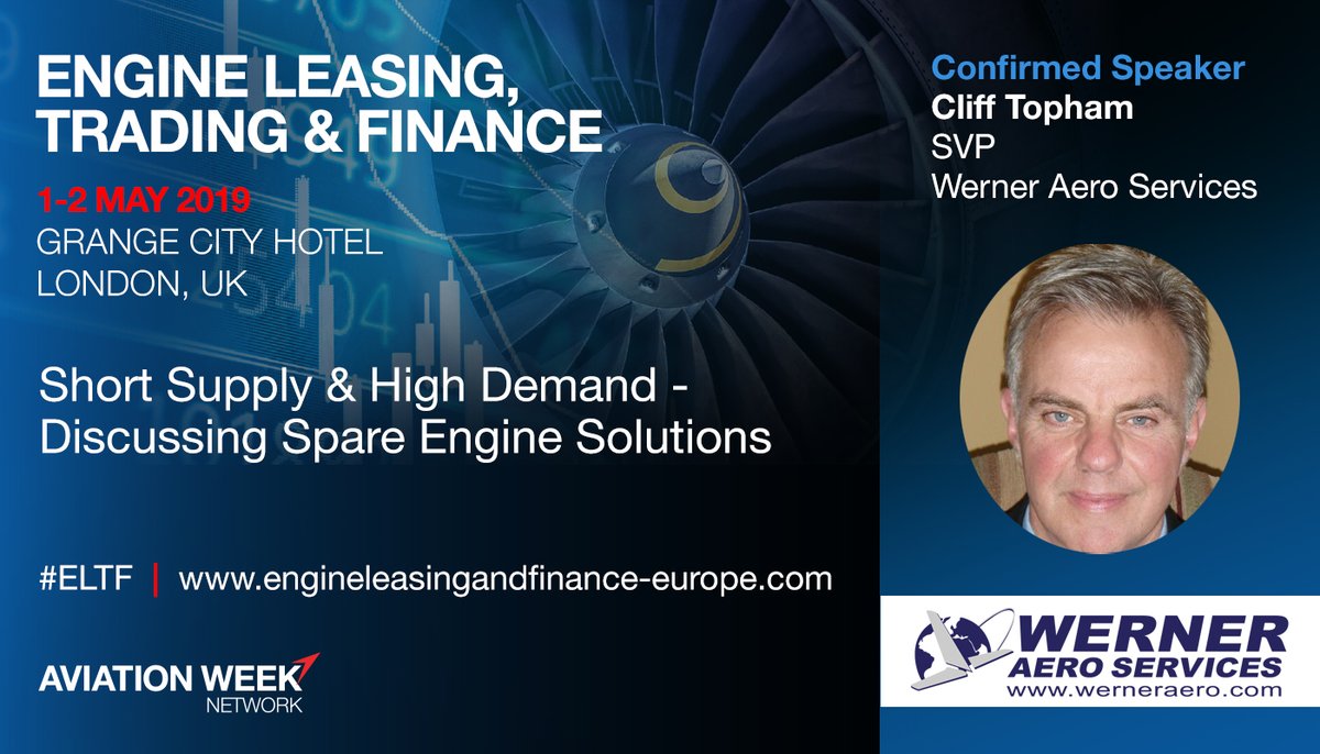 werneraero's tweet photo. We are at  at the #Engine #Leasing, #Trading &amp; #Finance conference in #London! Come hear @werneraero SVP Cliff Topham on Wednesday discuss Short Supply &amp; High Demand - Discussing Spare Engine Solutions. 
#ELTF @AvWeekEvents @AvWeekAlex  #ELTF #embraer #boeing #airbus https://t.co/Izp0KgQwbb