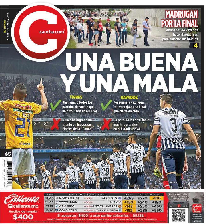 RMorenoCANCHA's tweet photo. #LaPortada
Así amaneció @CANCHAELNORTE

- @Rayados - @TigresOficial - #FinalRegia
- #QuéPasóAyer
- @TigresFemenil
- #Opinión
- #ElBalónporelMundo
- #DeporteGlobal
- @uanl
- @SultanesOficial
- #MFL
- #LaBella
- #Standingsyresultados
- @NBA
- @MLB
- @NHL
- @LigaMexBeis
- #LaTV https://t.co/JRwRZssDg0