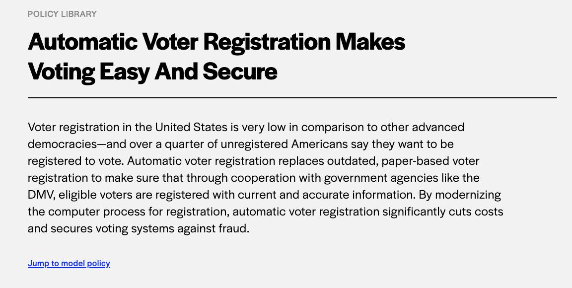 Future Now's model bill for Automatic Voter Registration