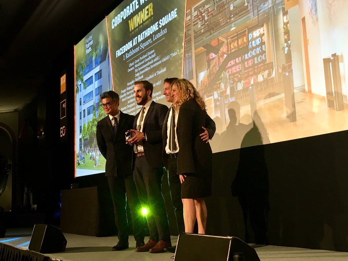 BCO_UK's tweet photo. Congrats @facebook who have just won the Corporate Workplace Award! @GPE_plc  #BCOAwards https://t.co/XfSwcMoHBh