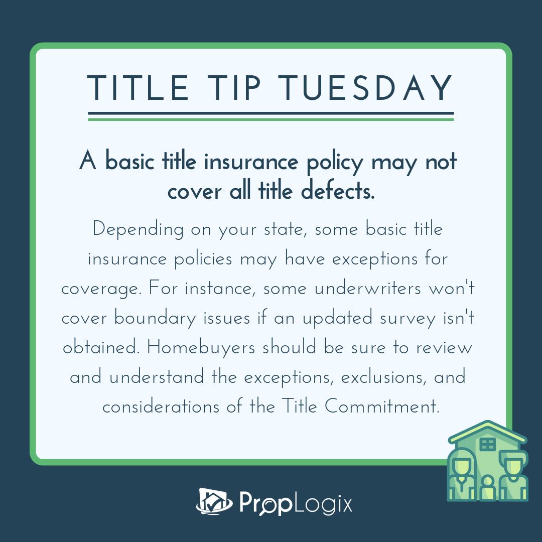 proplogix's tweet photo. Homebuyers should understand what title defects will be covered in their title insurance policy.
https://t.co/Oqtamh5hVw #realestate #titletiptuesday #titletips #titletip #homebuyer #homebuyertips #realestateagent #realtor #realtorlife #titleagent #titleinsurance https://t.co/of7J66FnnV