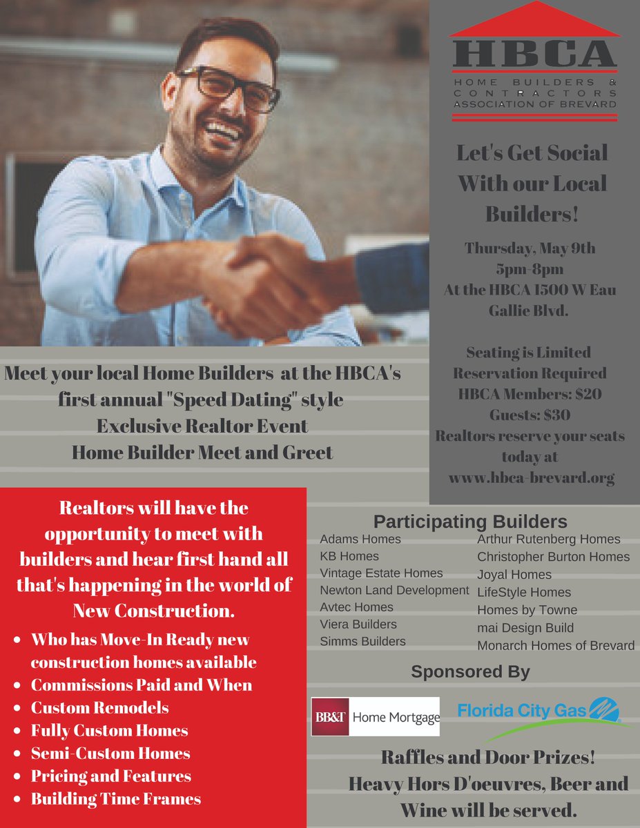 ProArrowSoln's tweet image. Brevard County Realtors - Builder Speed Dating May 9th. Seating limited - reserve your spot hbca-brevard.org