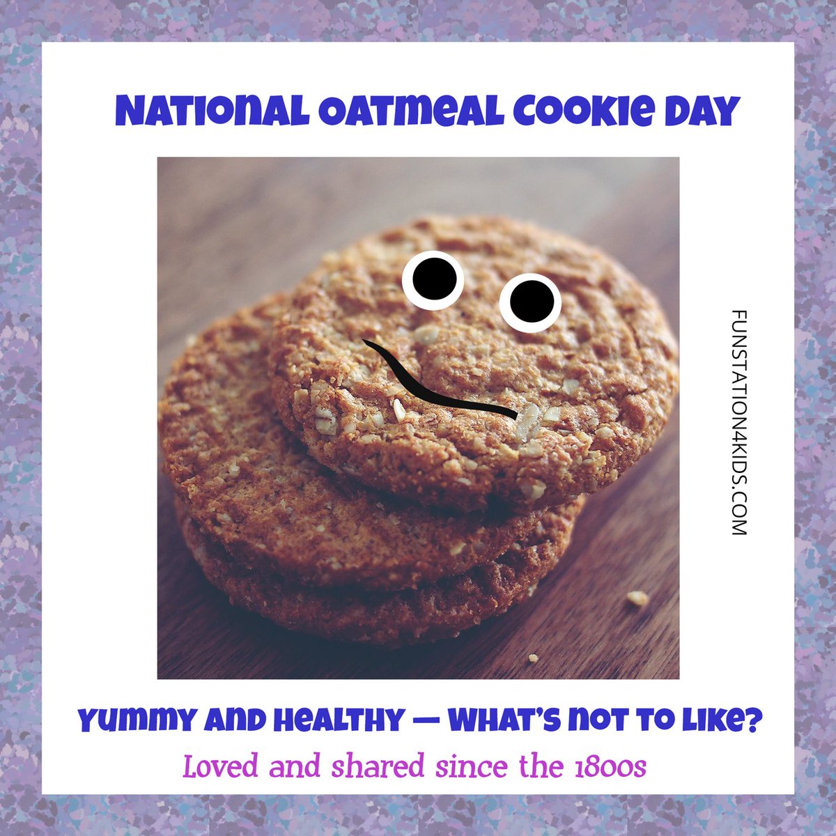 FunStation4Kids's tweet photo. National Oatmeal  Cookie Day — What a fun and delicious day to celebrate!  Making cookies  with kids is a fun activity that can be used to teach children measuring  skills, baking fundamentals, and nutrition. #cookies #ilovecookies #nationaloatmealcookieday #holiday #toddlerlife https://t.co/kIeVMbxcKR