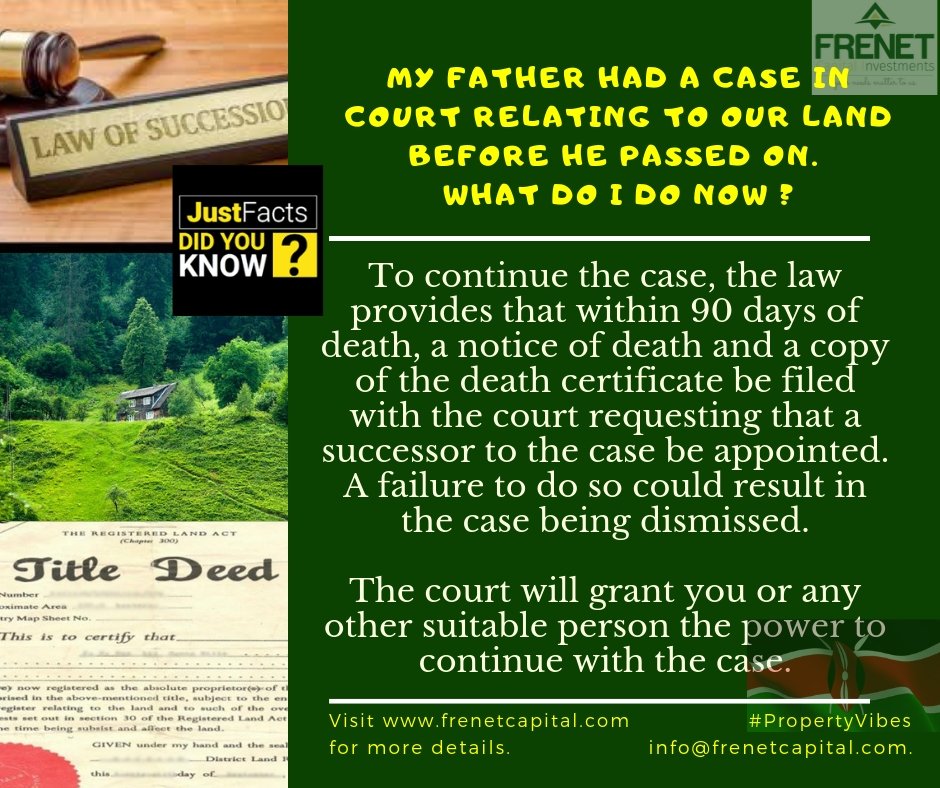 FrenetCapital's tweet image. For More Information, Queries &amp;amp; Insights on Succession Matters and Will writing.
Email: info@frenetcapital.com
Call: 0752361027
Visit Our Website: frenetcapital.com
#PropertyVibes
#LawofSuccession