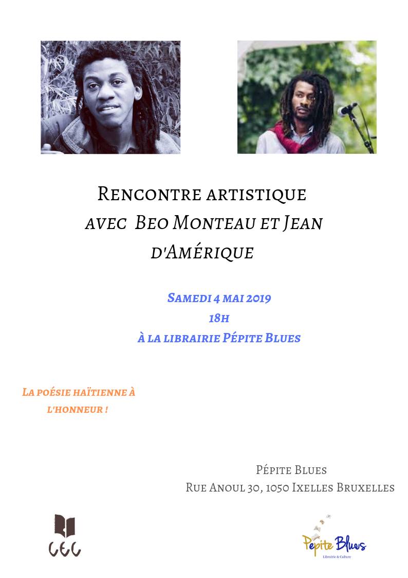 CEC_ONG's tweet photo. @CEC On VOUS PROPOSE ✉️
👥💬 CE SAMEDI 4 MAI À 18h | UNE RENCONTRE avec les talentueux écrivains haïtiens @Woklobeonard &amp; @Jeandamerique dans la toute nouvelle librairie : PÉPITE BLUES 💎📘 (Rue Anoul 30, 1050 Iexelles) ! 
🎫 ENTRÉE LIBRE 🎫 > https://t.co/5ECjhTO40x https://t.co/KFfXAg4U7y