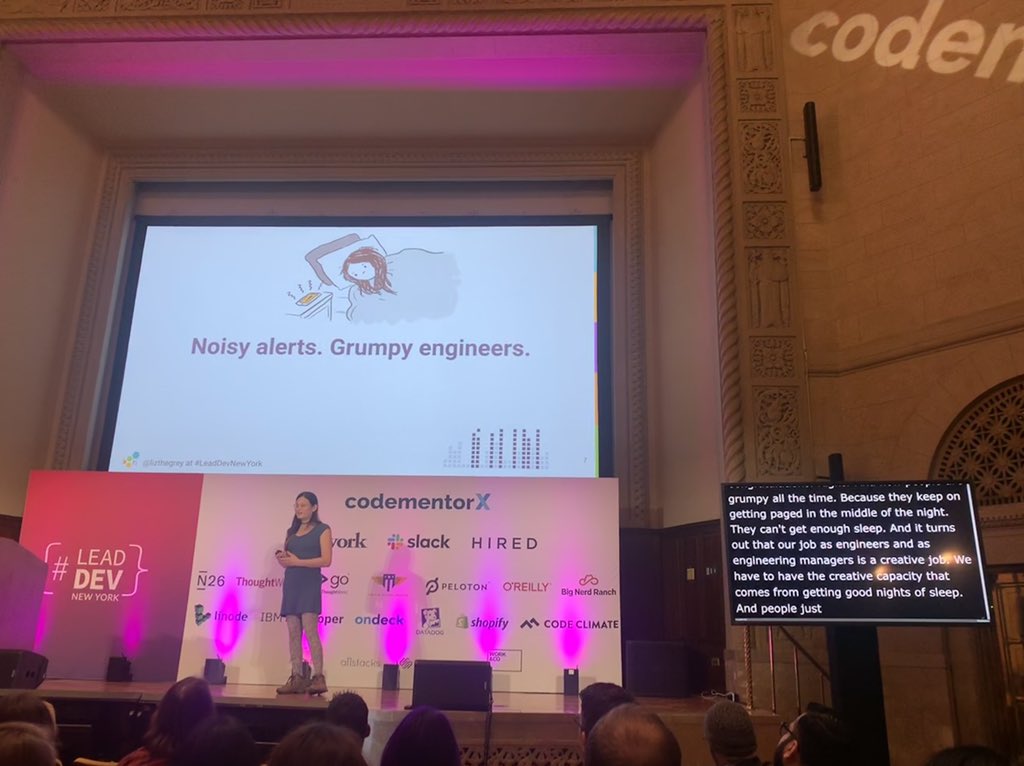 Engineering takes creativity which takes getting good sleep [agree!] <a href="/lizthegrey/">Liz Fong-Jones (方禮真) 🦋</a> at #LeadDevNewYork