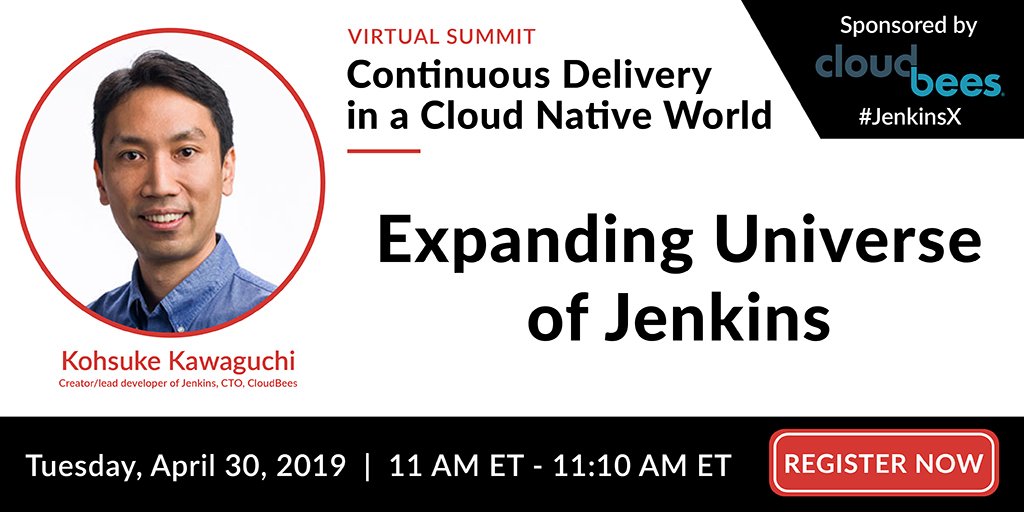 devopsdotcom's tweet photo. Starting now...#Kohsuke #CloudBees welcomes you to  #CDConference event by putting #JenkinsX in the broader history and  evolution of the Jenkins project. Don't miss it - join our Virtual  CD  Summit : https://t.co/6cTbJmL5ue https://t.co/SMtCMV9wuS