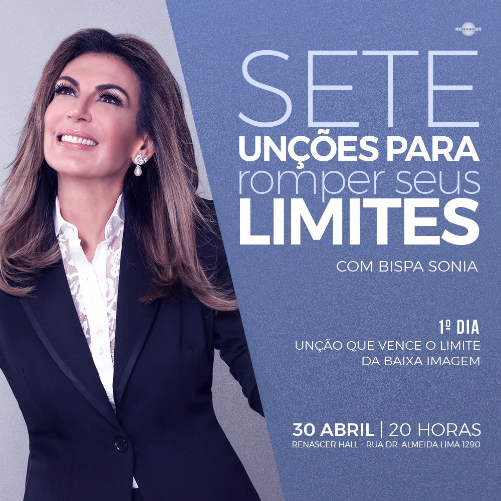 HOJE! Início da Canpanha das 7 Unções ( capactação espiritual) que Rompem Limites durante 7 Terças-feiras estarei em nossa #Sede       Venha receber a 1 Unção que Rompe o Limite da Baixa Imagem #vemrenascervocetambém