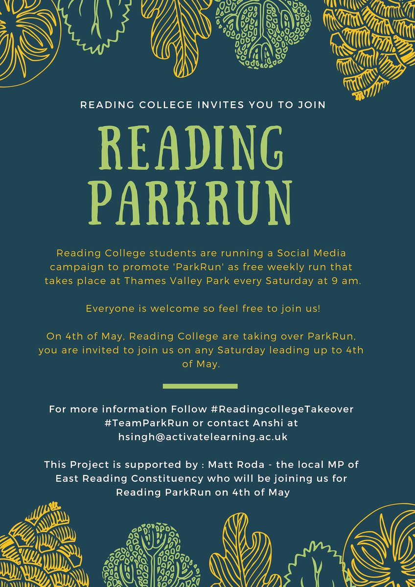 harold_zx12's tweet photo. As part of #ReadingCollegeTakeOver I'm encouraging you to take part of this event to support Reading Park Run.

For more information click these sources below:
https://t.co/gD78tkiWCJ 
  #ReadingCollegeTakeOver #LoveParkRun #TeamParkRun https://t.co/DaUz26Jq1r