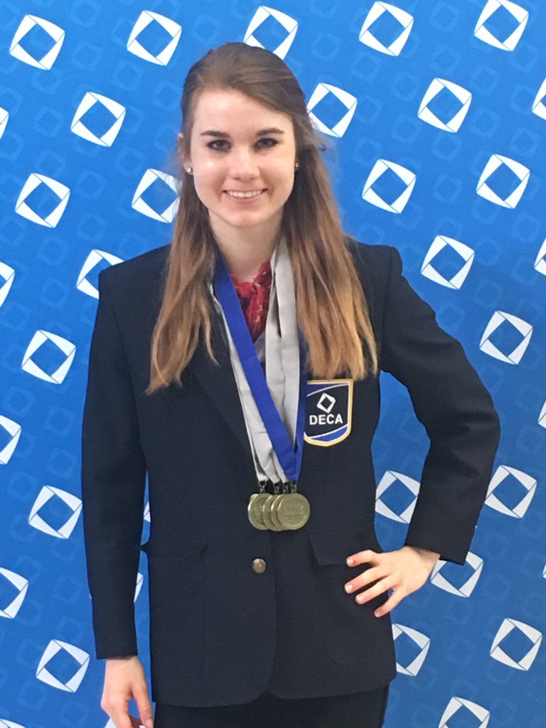 DNick24's tweet photo. Ashlyn received medals for her scores in written exam and both role plays in the preliminaries. @NobSchools @ashlyntucker @NOBDECA @NHS_Principal #ICDCfinalist https://t.co/HmblAKjcQD
